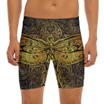 Gold Boho Dragonfly Print Men's Long Boxer Briefs