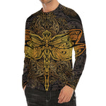 Gold Boho Dragonfly Print Men's Long Sleeve Rash Guard