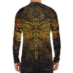 Gold Boho Dragonfly Print Men's Long Sleeve Rash Guard