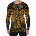 Gold Boho Dragonfly Print Men's Long Sleeve T-Shirt