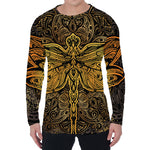 Gold Boho Dragonfly Print Men's Long Sleeve T-Shirt
