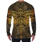 Gold Boho Dragonfly Print Men's Long Sleeve T-Shirt