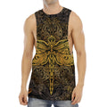 Gold Boho Dragonfly Print Men's Muscle Tank Top