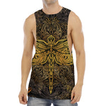 Gold Boho Dragonfly Print Men's Muscle Tank Top