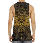 Gold Boho Dragonfly Print Men's Muscle Tank Top