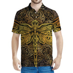 Gold Boho Dragonfly Print Men's Polo Shirt