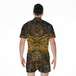 Gold Boho Dragonfly Print Men's Rompers