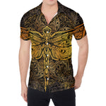 Gold Boho Dragonfly Print Men's Shirt