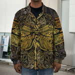Gold Boho Dragonfly Print Men's Shirt Jacket
