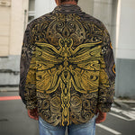 Gold Boho Dragonfly Print Men's Shirt Jacket