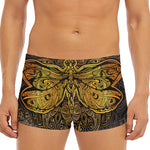 Gold Boho Dragonfly Print Men's Short Boxer Briefs