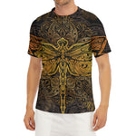 Gold Boho Dragonfly Print Men's Short Sleeve Rash Guard