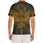 Gold Boho Dragonfly Print Men's Short Sleeve Rash Guard