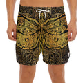 Gold Boho Dragonfly Print Men's Split Running Shorts