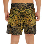 Gold Boho Dragonfly Print Men's Split Running Shorts