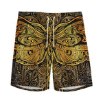 Gold Boho Dragonfly Print Men's Sports Shorts