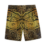 Gold Boho Dragonfly Print Men's Sports Shorts