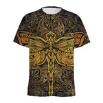 Gold Boho Dragonfly Print Men's Sports T-Shirt