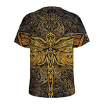Gold Boho Dragonfly Print Men's Sports T-Shirt