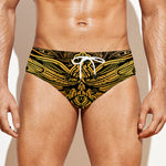 Gold Boho Dragonfly Print Men's Swim Briefs