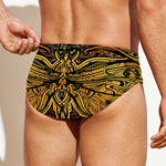 Gold Boho Dragonfly Print Men's Swim Briefs