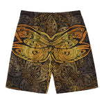 Gold Boho Dragonfly Print Men's Swim Trunks