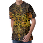 Gold Boho Dragonfly Print Men's Velvet T-Shirt