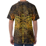 Gold Boho Dragonfly Print Men's Velvet T-Shirt