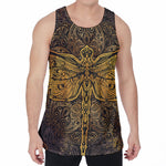 Gold Boho Dragonfly Print Men's Velvet Tank Top