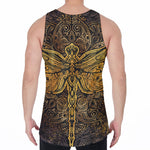 Gold Boho Dragonfly Print Men's Velvet Tank Top