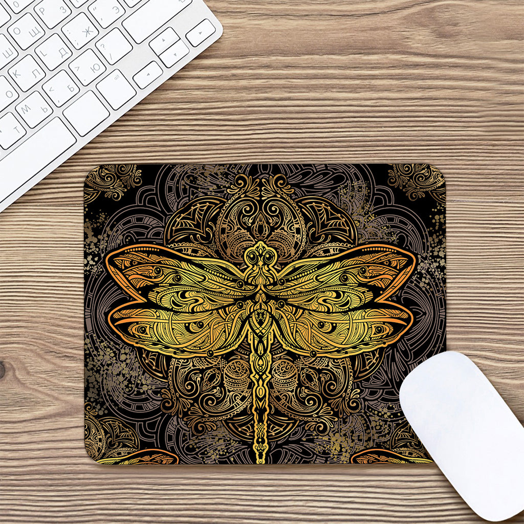 Gold Boho Dragonfly Print Mouse Pad