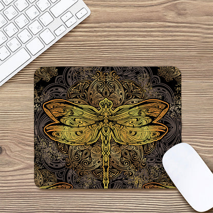 Gold Boho Dragonfly Print Mouse Pad