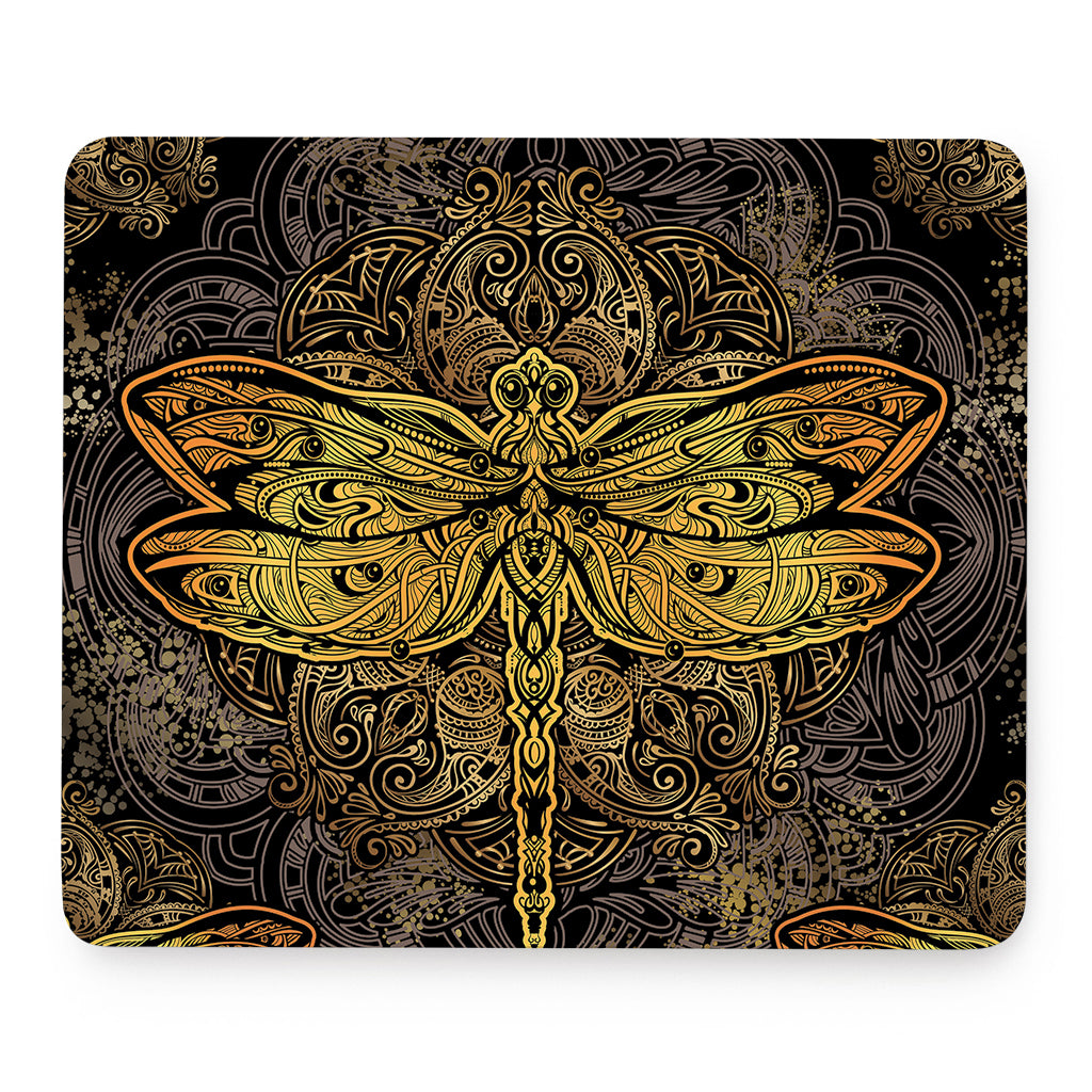 Gold Boho Dragonfly Print Mouse Pad