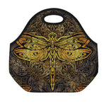 Gold Boho Dragonfly Print Neoprene Lunch Bag