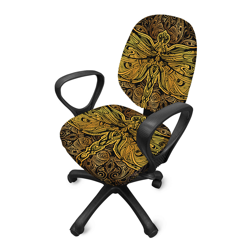Gold Boho Dragonfly Print Office Chair Cover