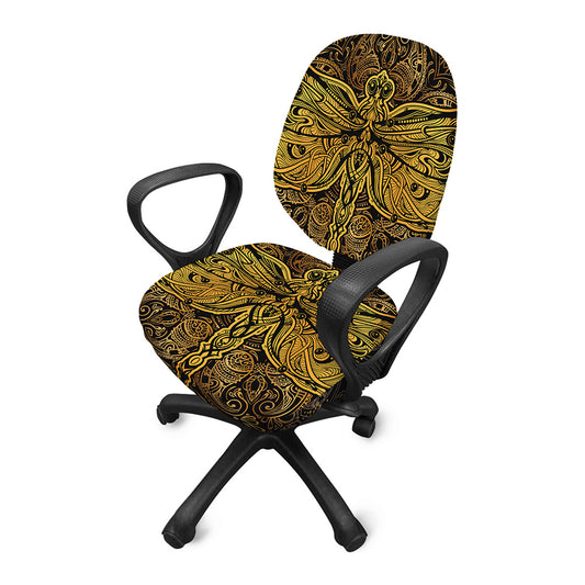 Gold Boho Dragonfly Print Office Chair Cover