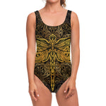 Gold Boho Dragonfly Print One Piece Swimsuit