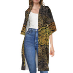 Gold Boho Dragonfly Print Open Front Beach Cover Up
