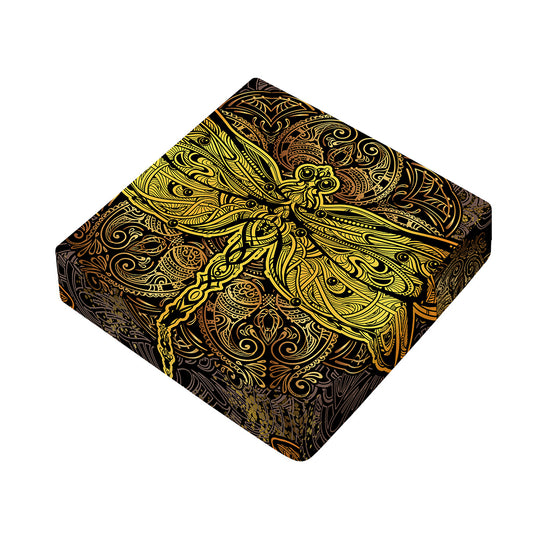Gold Boho Dragonfly Print Outdoor Seat Cushion Cover