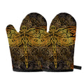 Gold Boho Dragonfly Print Oven Mitts