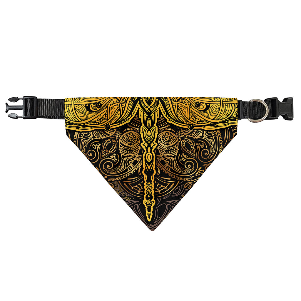 Gold Boho Dragonfly Print Over The Collar Dog Bandana