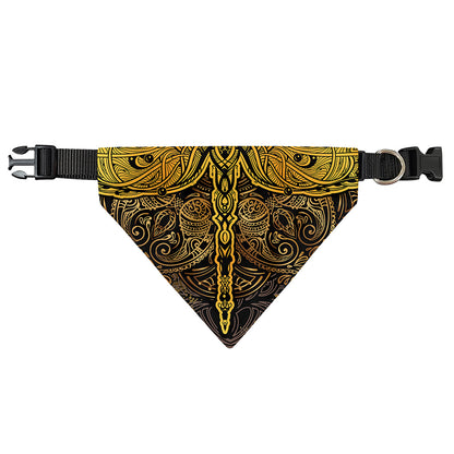 Gold Boho Dragonfly Print Over The Collar Dog Bandana