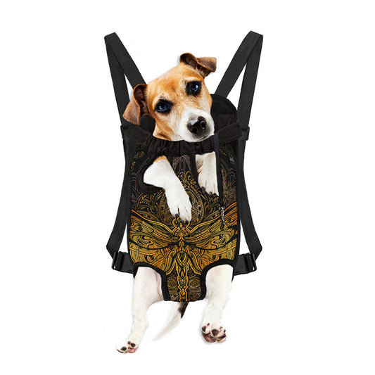 Gold Boho Dragonfly Print Pet Carrier Backpack