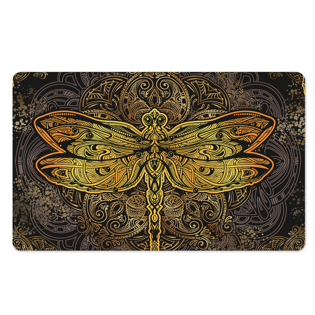 Gold Boho Dragonfly Print Polyester Doormat