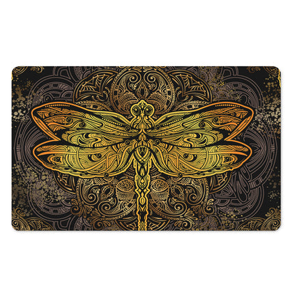 Gold Boho Dragonfly Print Polyester Doormat