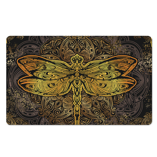 Gold Boho Dragonfly Print Polyester Doormat