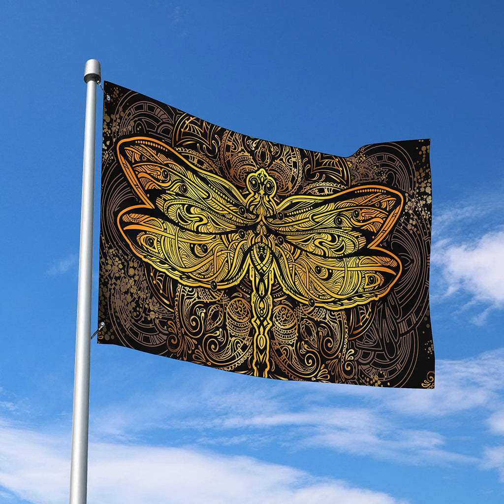 Gold Boho Dragonfly Print Polyester Flag
