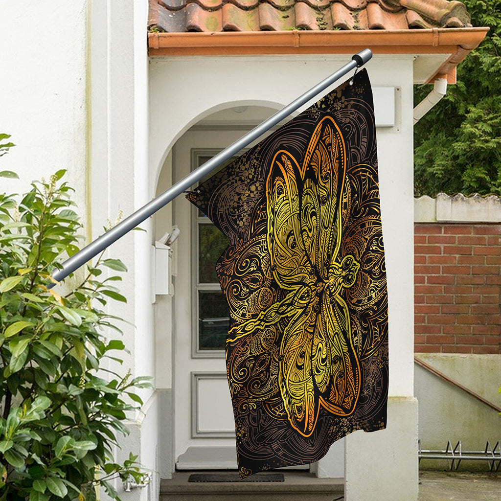 Gold Boho Dragonfly Print Polyester Flag