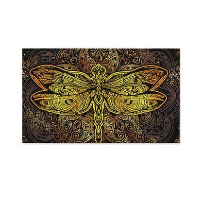 Gold Boho Dragonfly Print Polyester Flag