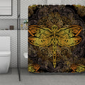 Gold Boho Dragonfly Print Polyester Shower Curtain